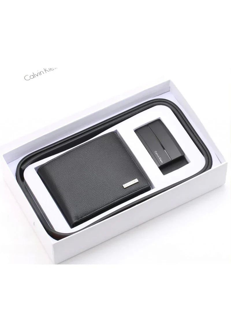 CK Black Leather Wallet-Belt Set For Men