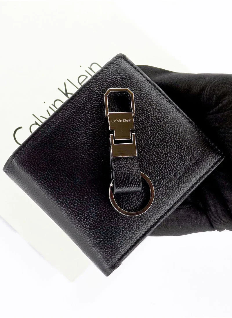 CK Black Leather Wallet-Keychain Set For Men