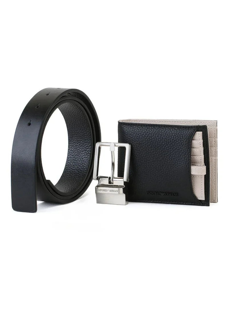 EA Black Leather Wallet-Belt Set For Men