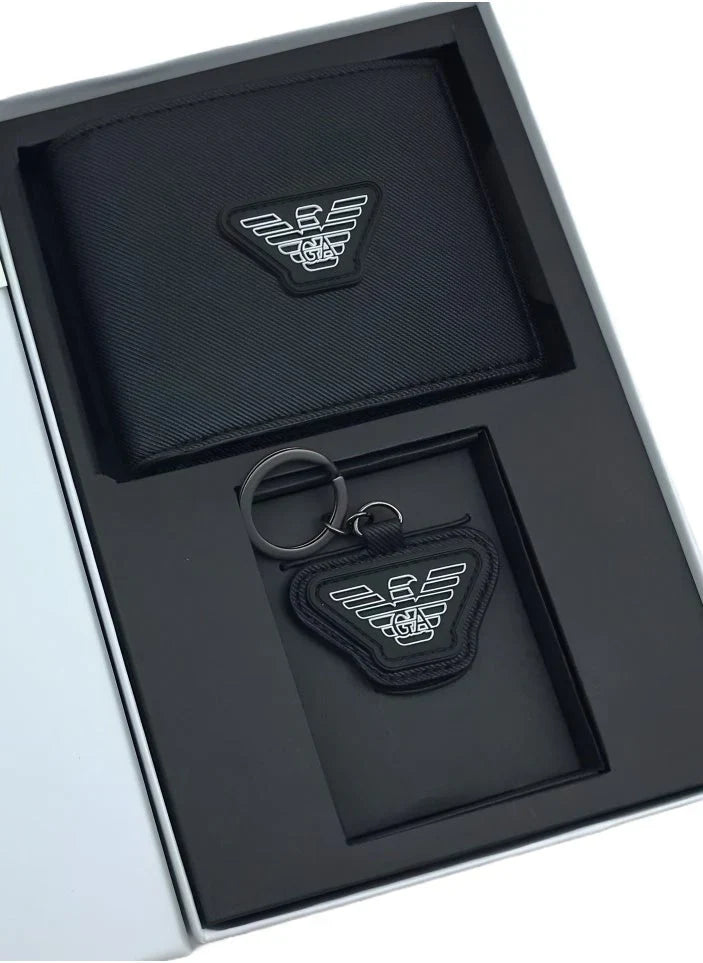 EA Black Wallet-Keychain Set For Men
