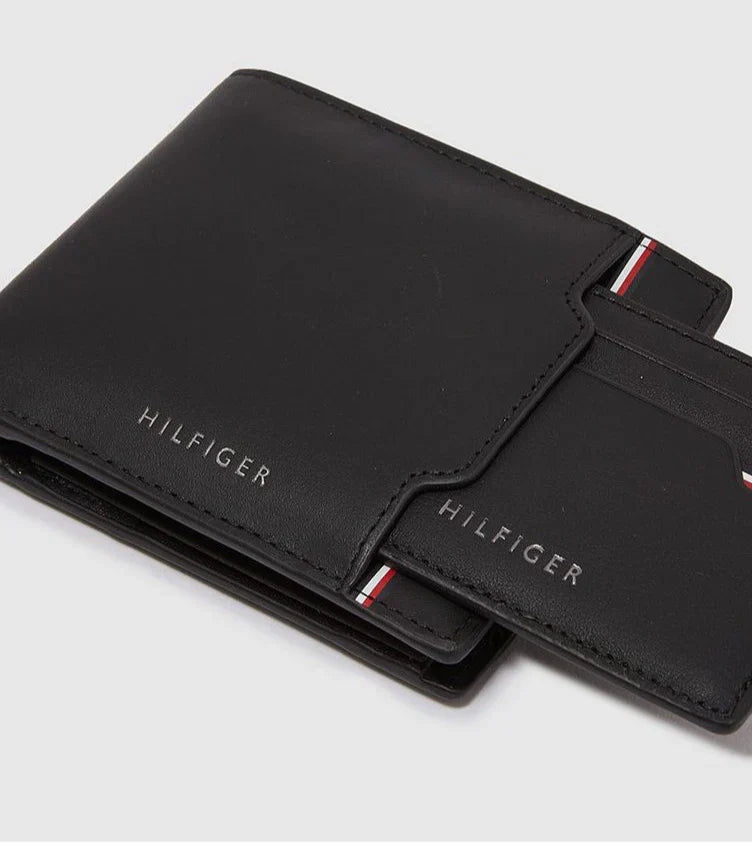 TH Black Leather Wallet With Card Holder For Men