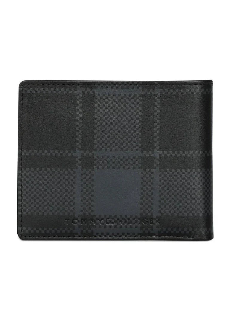 TH Black Checkered Wallet For Men