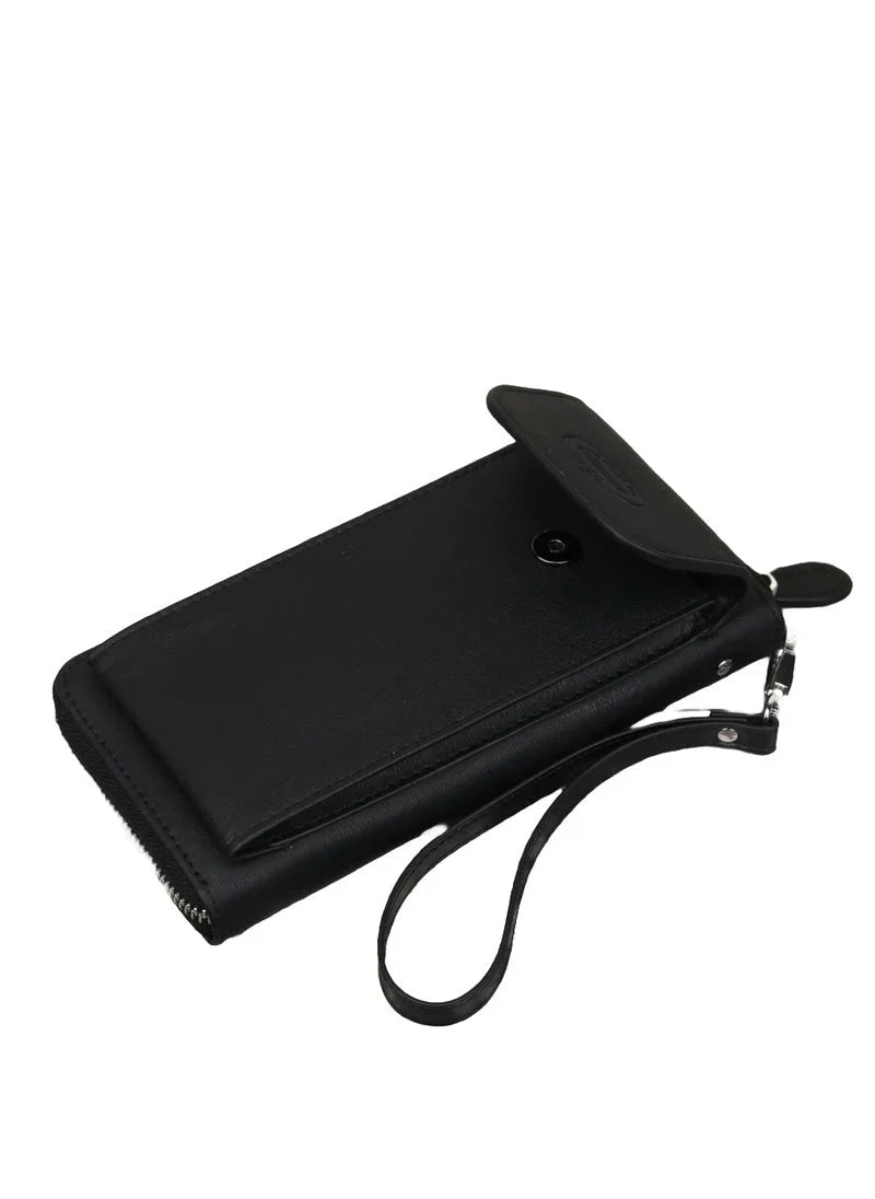 TH Long Black Leather Wallet For Men