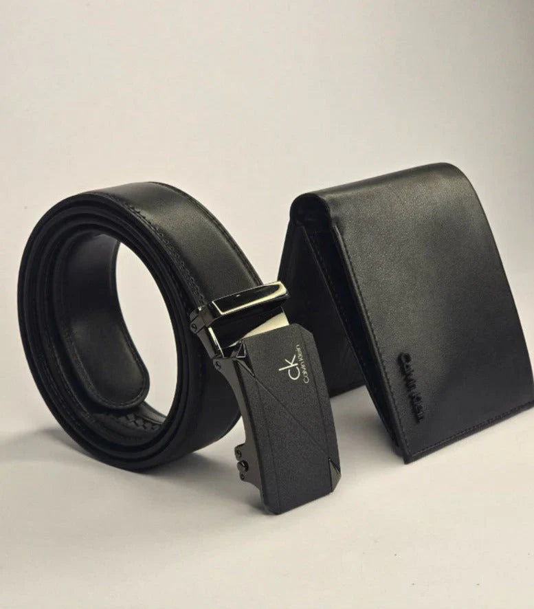 CK Black Leather Wallet-Belt Set For Men