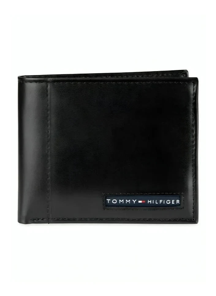 TH Black Leather Bifold Wallet For Men
