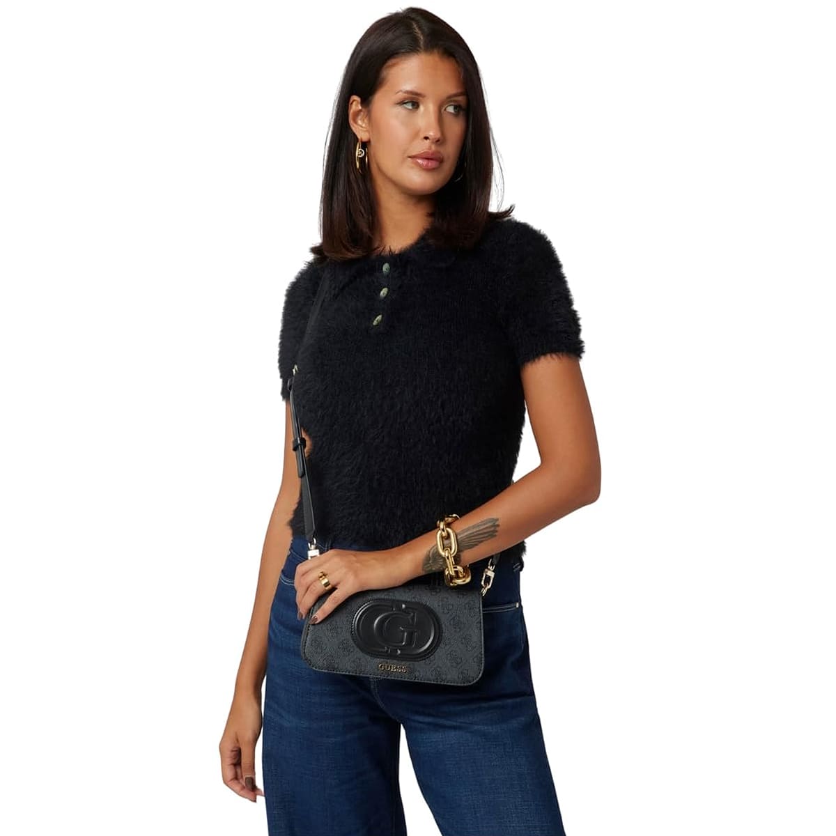 Guess Coal Black Women Shoulder Bag Hwesg951320