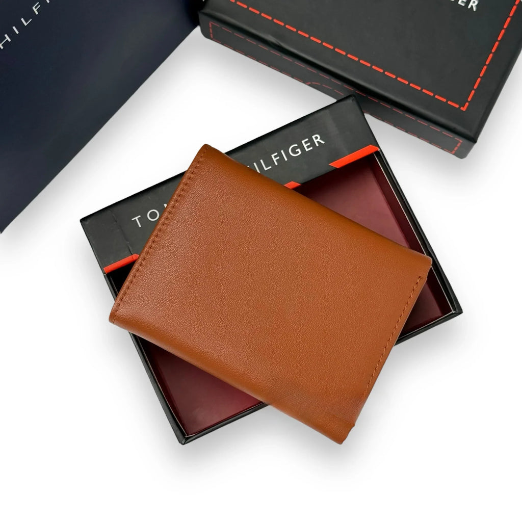 TH Camel Leather Trifold Wallet For Men